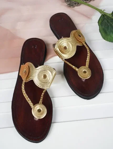 Golden Handmade Kolhapuri Flats