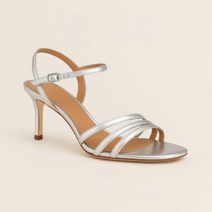 Women's Metallic Silver Strappy Heeled Sandals