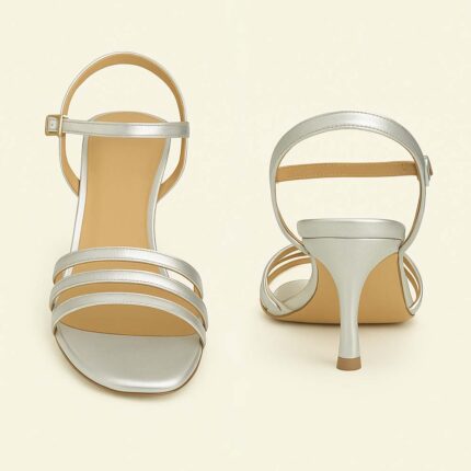 Women's Metallic Silver Strappy Heeled Sandals