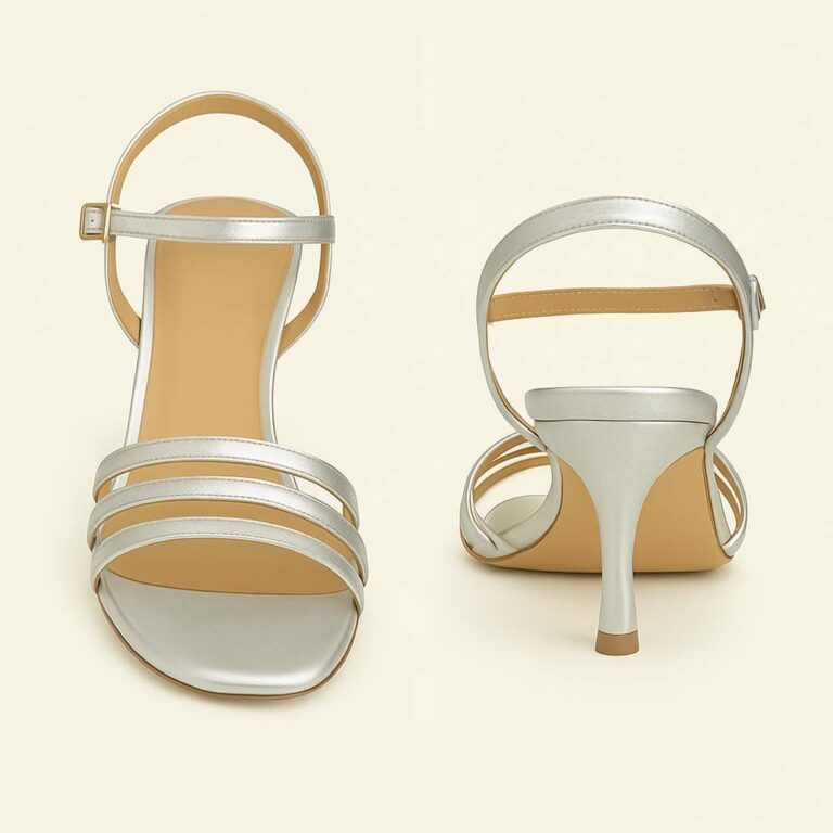 Women's Metallic Silver Strappy Heeled Sandals